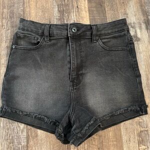 Black Denim Frayed Hem Shorts